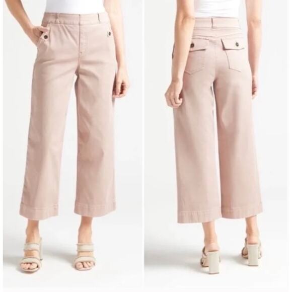 Spanx Twill cropped wide leg cropped pant high rise pull on khaki natural‎ xs - Picture 1 of 7